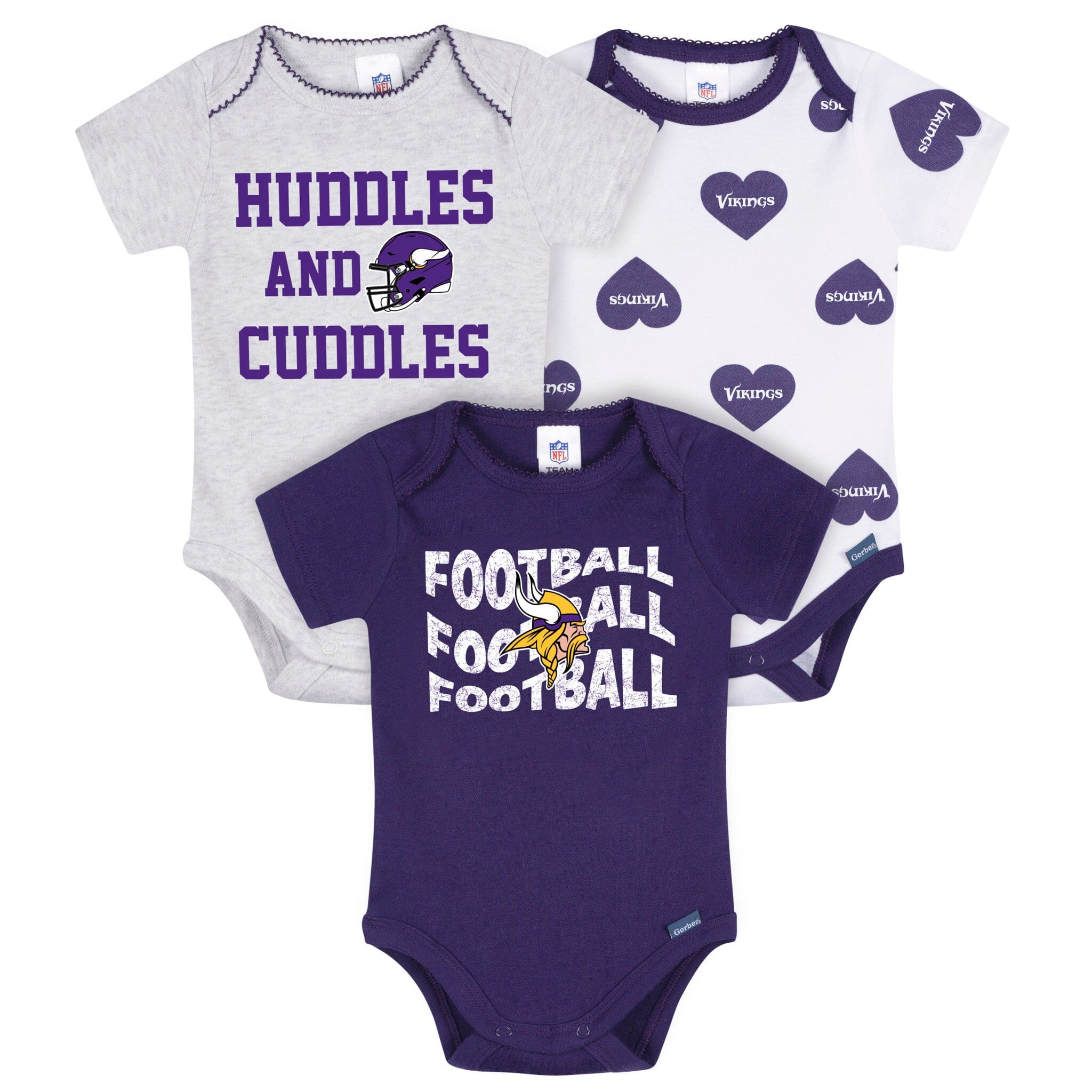 3-Pack Baby Girls Minnesota Vikings Bodysuit Set Onesies Bodysuits NFL 