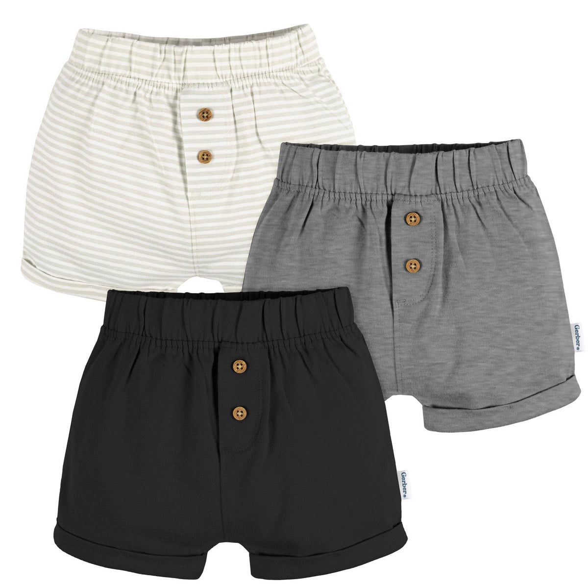 3-Pack Baby Neutral Black/Dk Grey Heather/Stripe Knit Short
