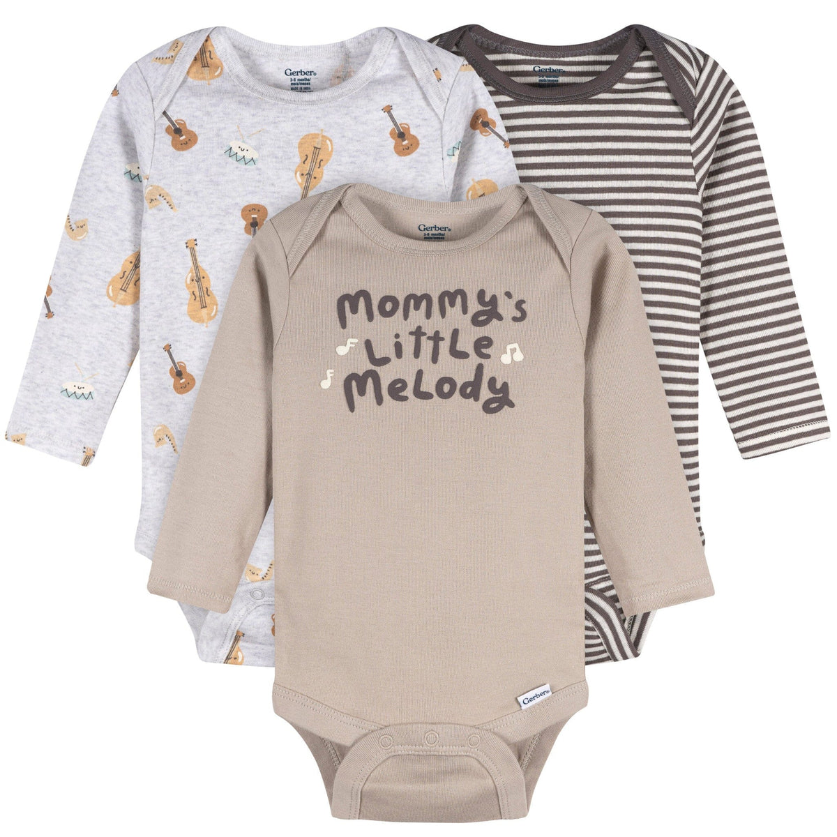 3-Pack Baby Neutral Little Melody Long Sleeve Onesies® Bodysuits Onesies Bodysuits Gerber® 