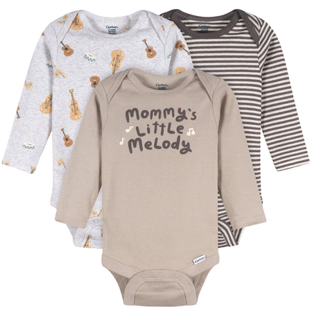 3-Pack Baby Neutral Little Melody Long Sleeve Onesies® Bodysuits