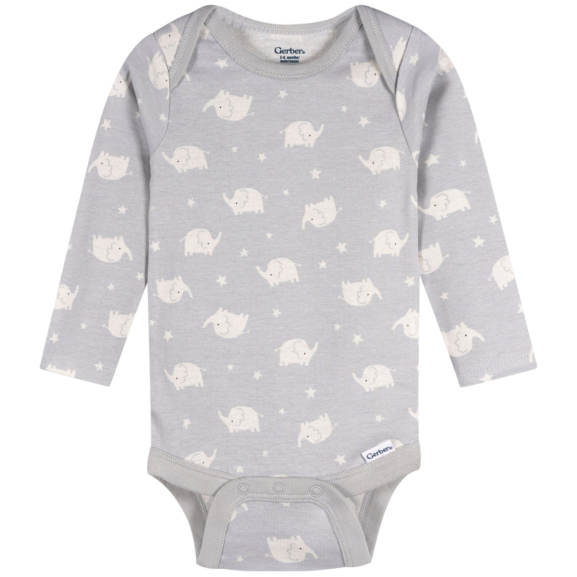 3-Pack Baby Neutral Elephant Love Long Sleeve Onesies® Bodysuits onesies Gerber® 