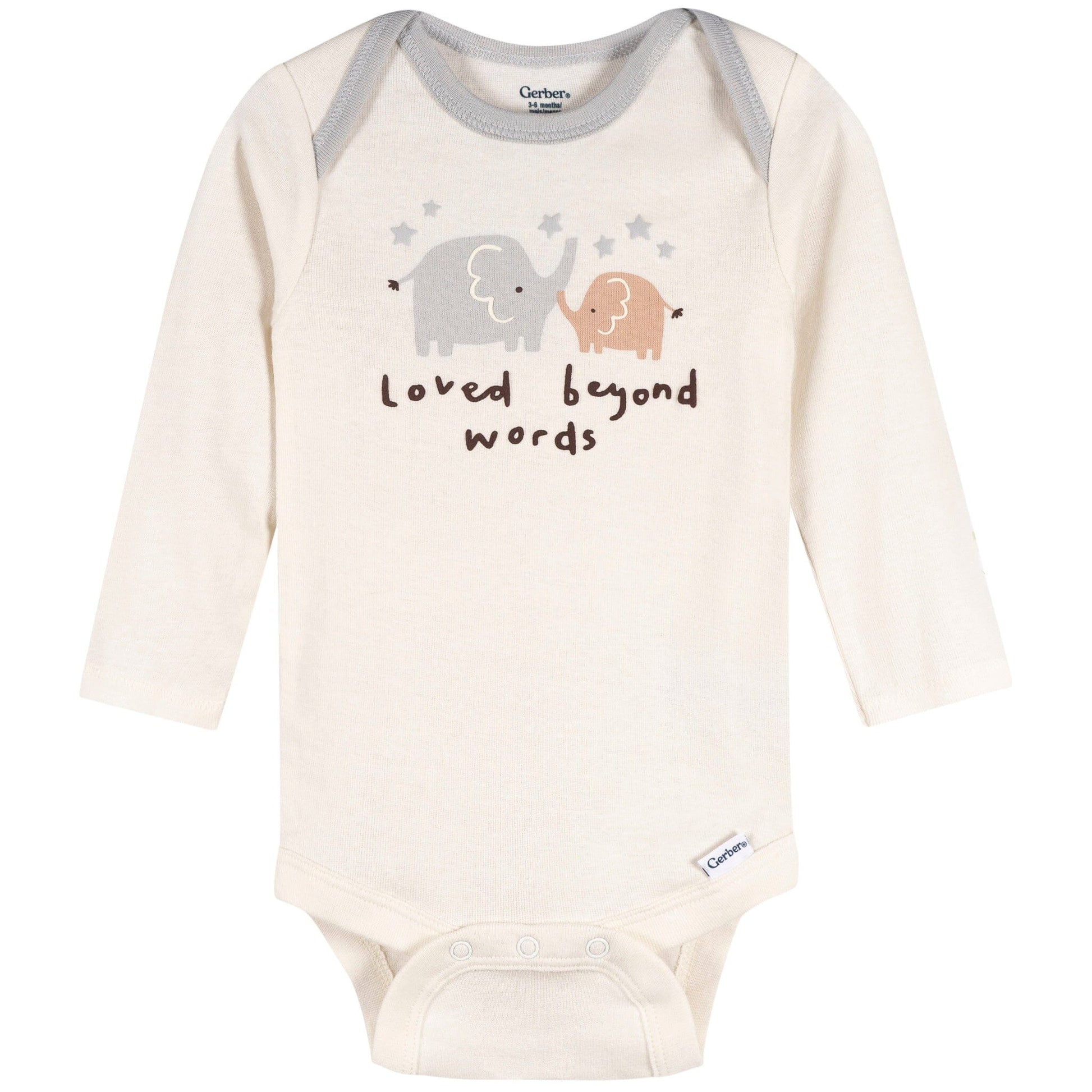 3-Pack Baby Neutral Elephant Love Long Sleeve Onesies® Bodysuits onesies Gerber® 