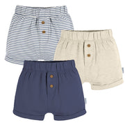 3-Pack Baby Neutral Navy/Oatmeal/Stripe Knit Short