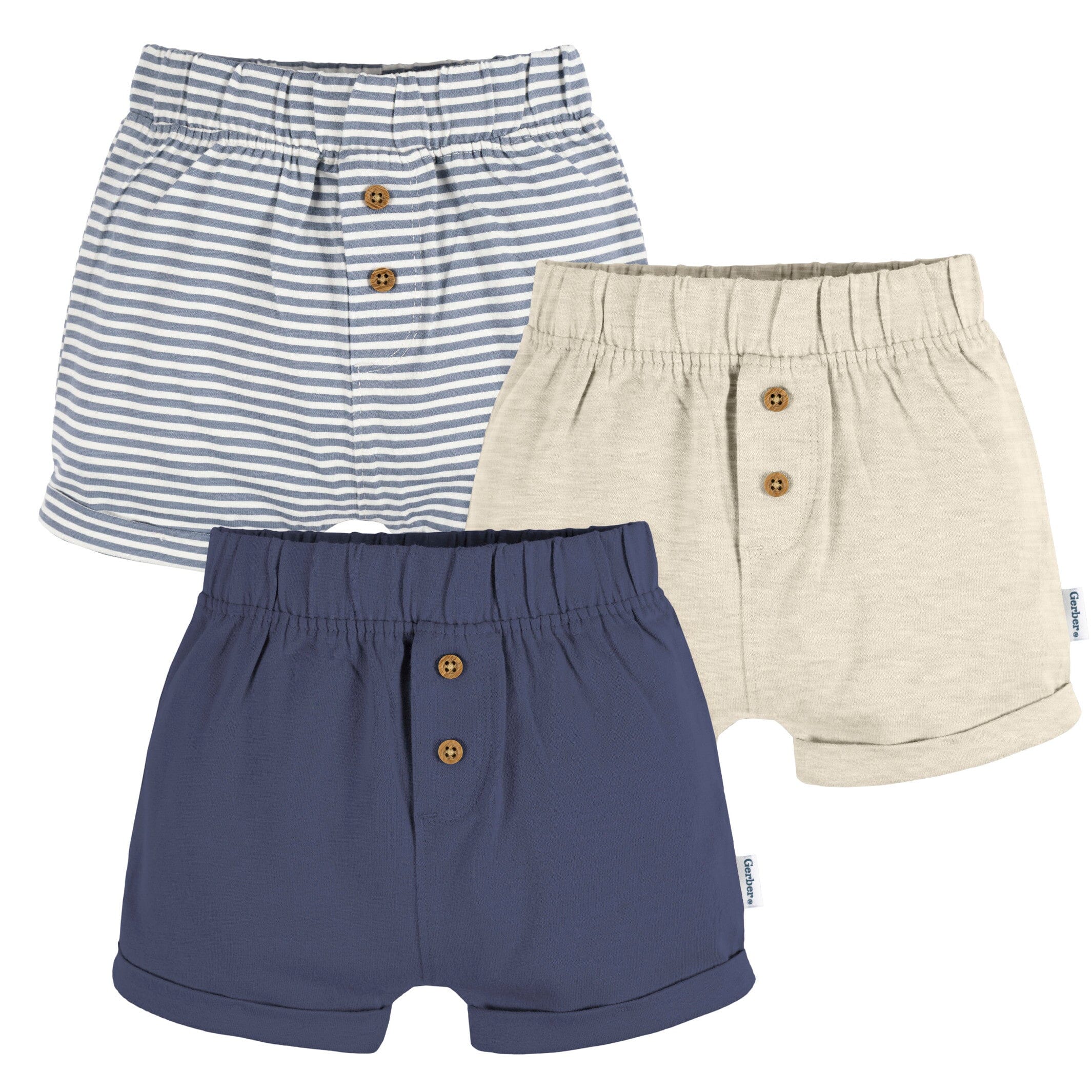 3-Pack Baby Neutral Navy/Oatmeal/Stripe Knit Short
