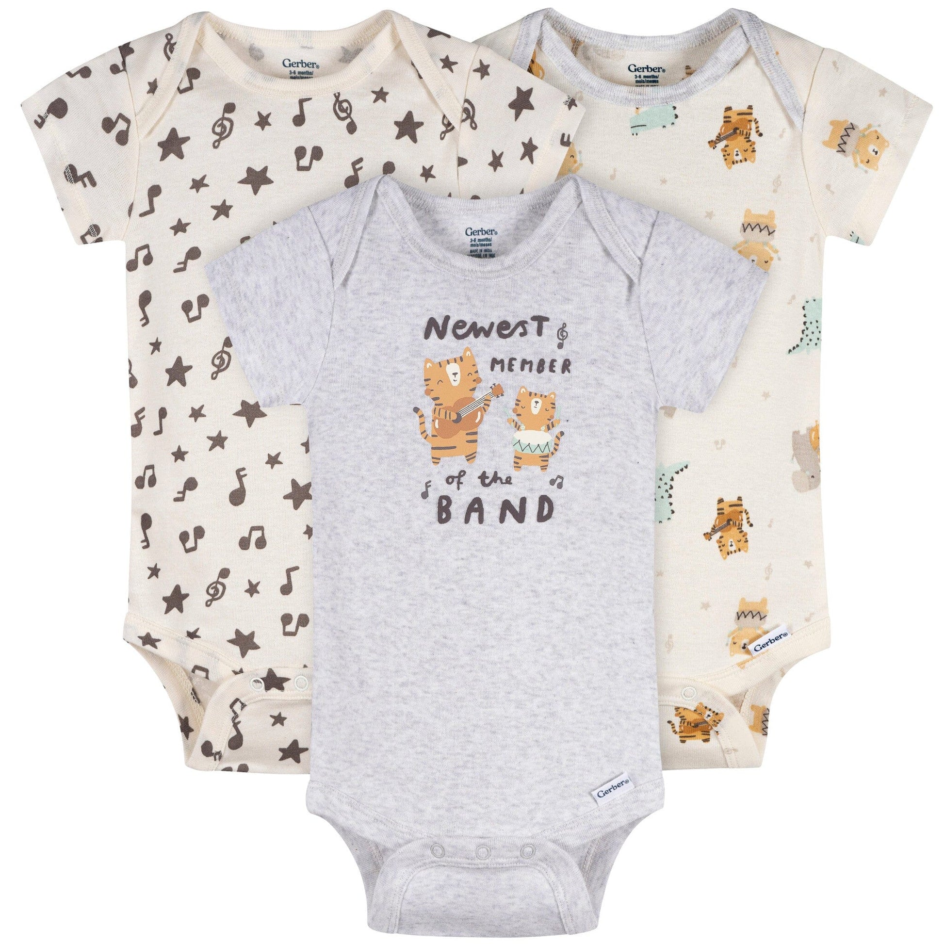 3-Pack Baby Neutral Newest Band Member Short Sleeve Onesies® Bodysuits Onesies Bodysuits Gerber® 