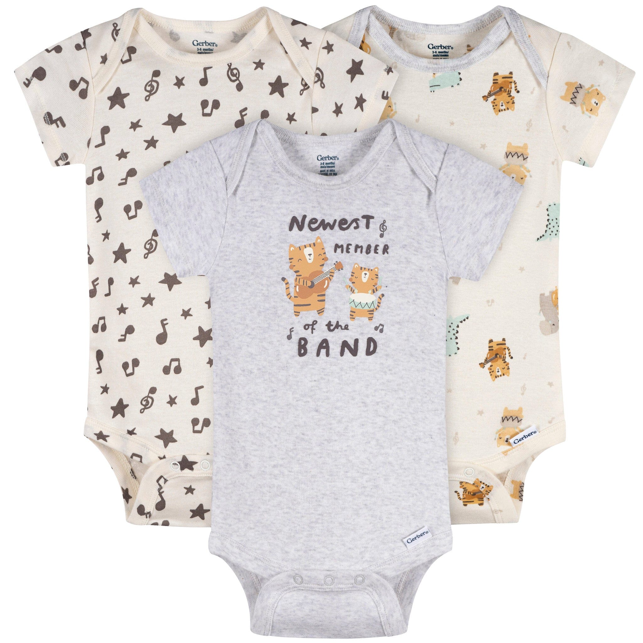 3-Pack Baby Neutral Newest Band Member Short Sleeve Onesies® Bodysuits Onesies Bodysuits Gerber® 