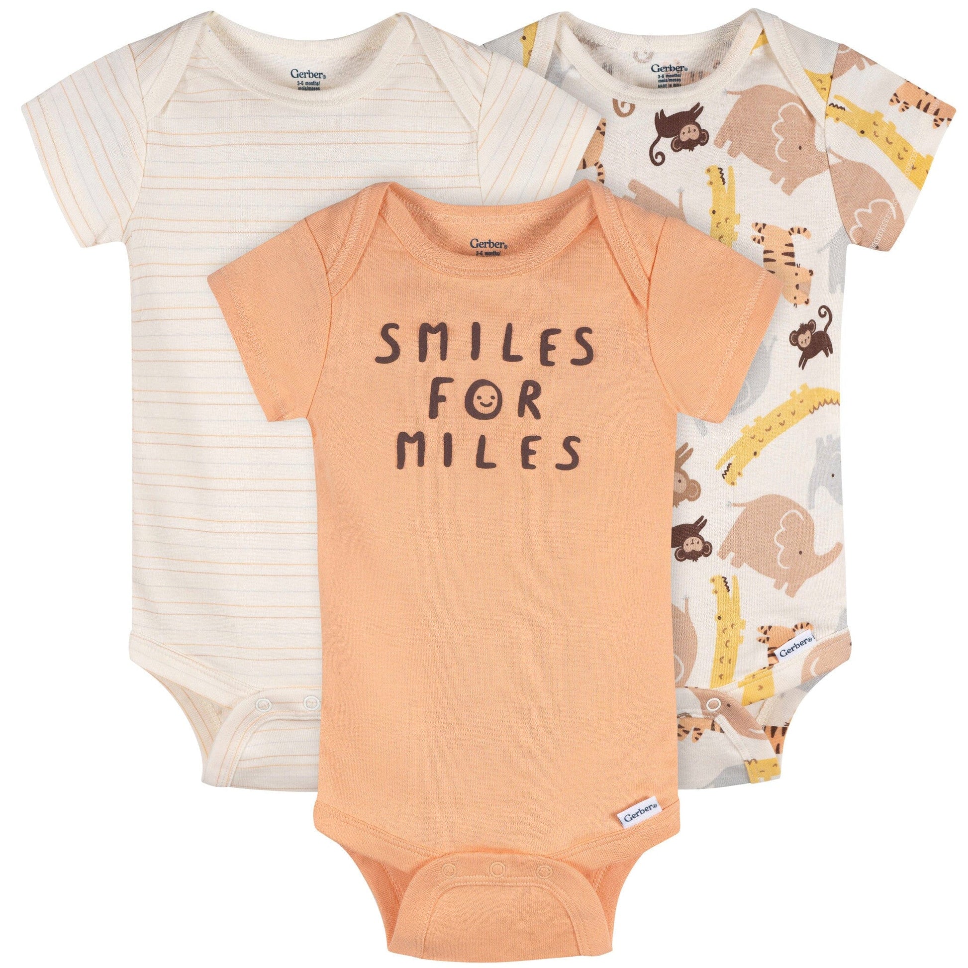3-Pack Baby Neutral Smiles For Miles Short Sleeve Onesies® Bodysuits Onesies Bodysuits Gerber® 
