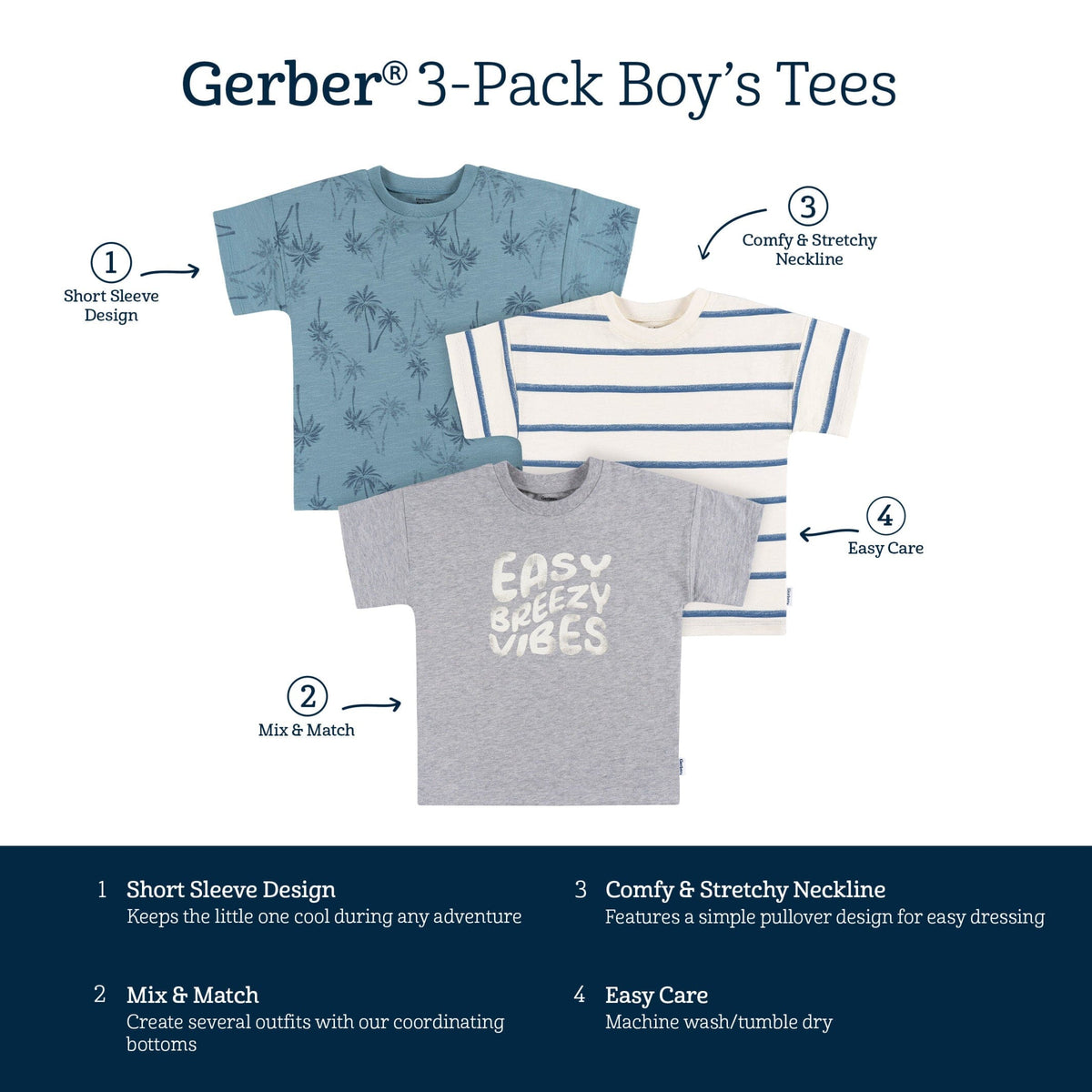 3-Pack Infant and Toddler Boys Easy Breezy Vibes T-Shirts