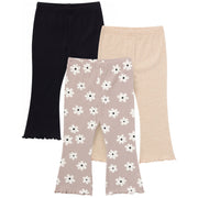 3-Pack Infant & Toddler Girls Brown Flowers, Oatmeal and Black Textured Flare Leggings bottoms Gerber® 
