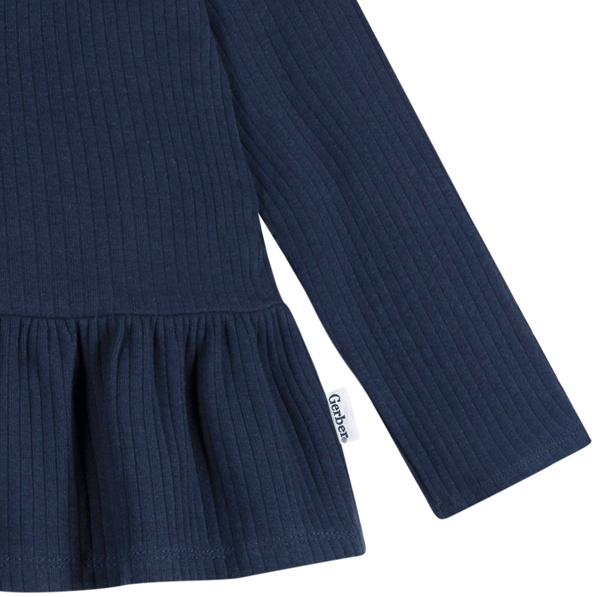 3-Pack Infant & Toddler Girls Navy/Oatmeal/Violet Long Sleeve Shirts Tops Gerber® 
