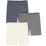 3-Pack Toddler Girls White/Dk Gry Heather/Navy Bike Short