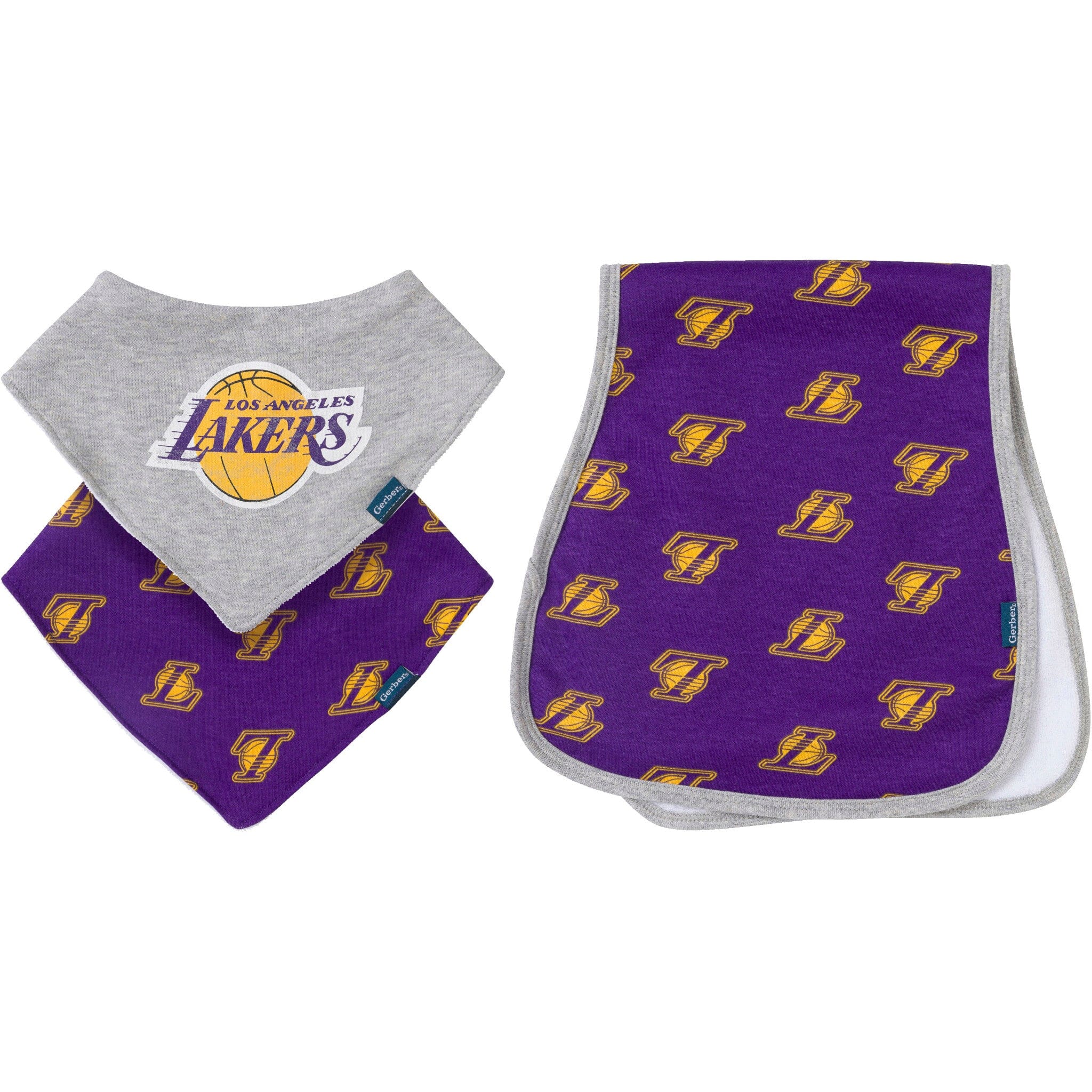 3-Piece Baby Neutral Los Angeles Lakers Bandana Bib and Burp Cloth Set Accessories Gerber® 