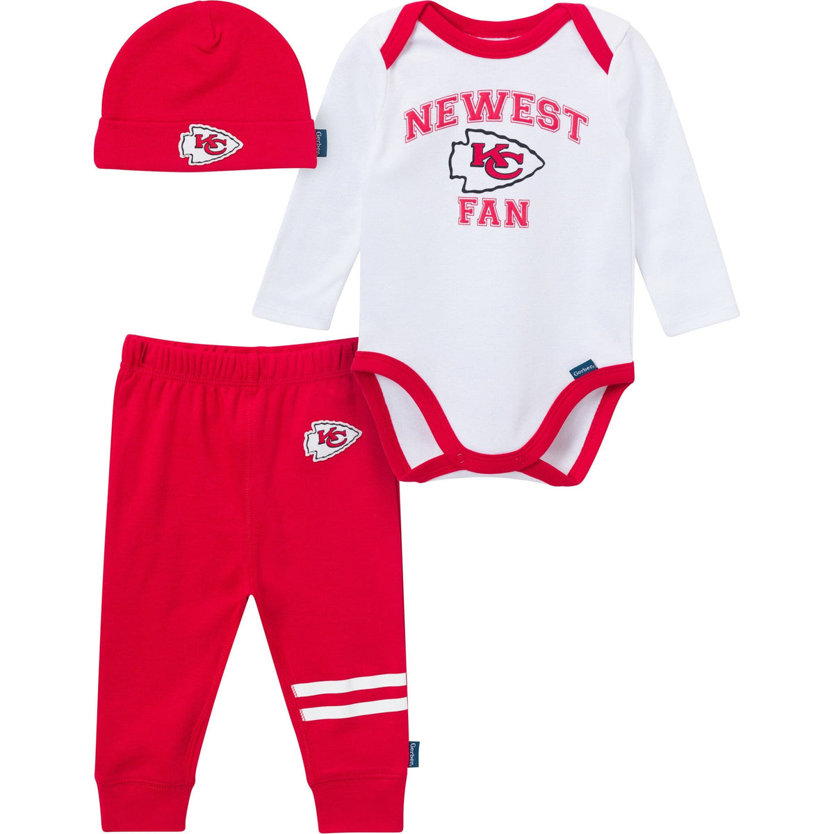 3-Piece Baby Boys Kansas City Chiefs Bodysuit, Active Pant and Cap Outfits & Sets NFL 
