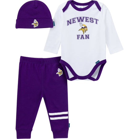 3-Piece Baby Boys Minnesota Vikings Bodysuit, Active Pant and Cap Set