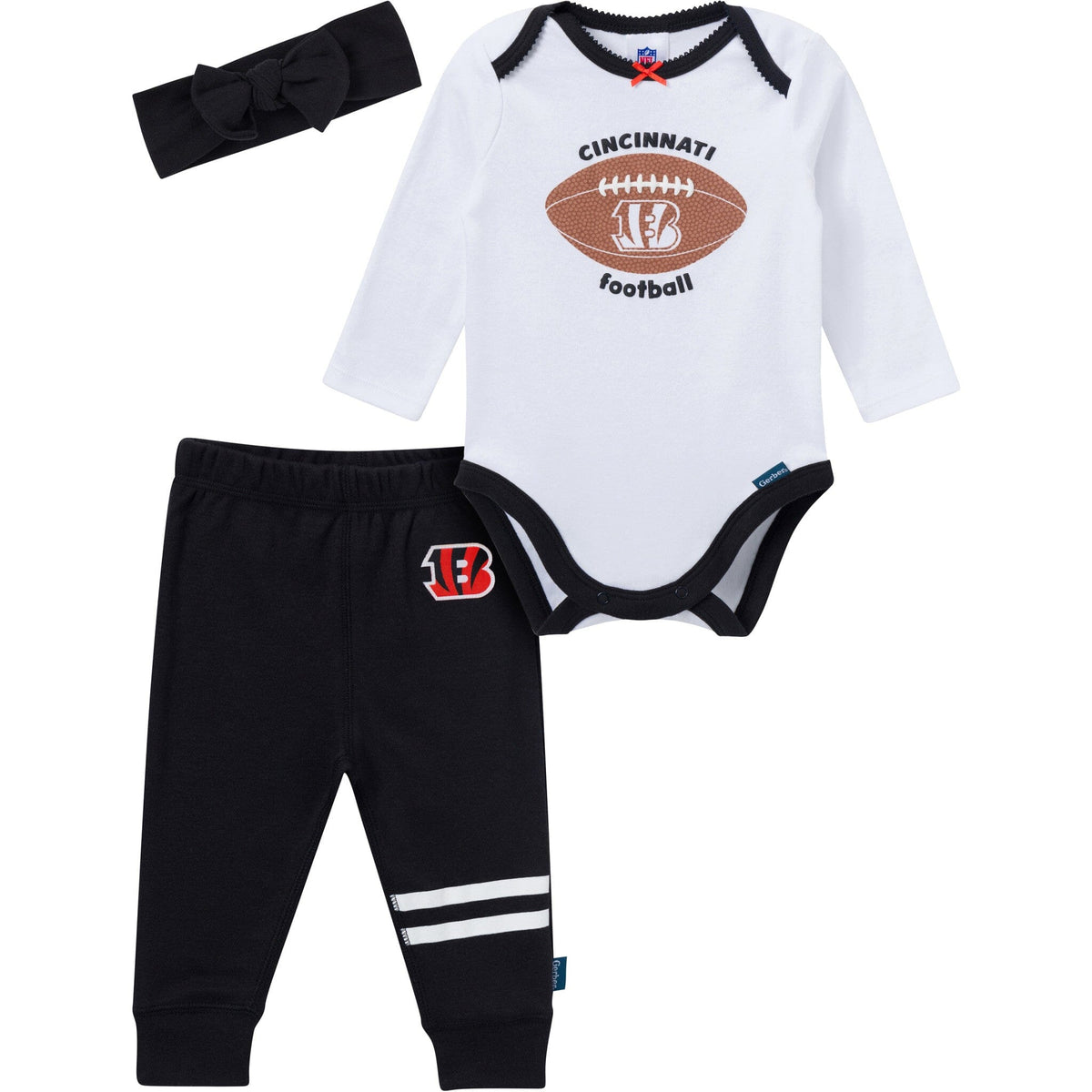 3-Piece Baby Girls Cincinatti Bengals Bodysuit, Pants & Headband Set Outfits & Sets NFL 