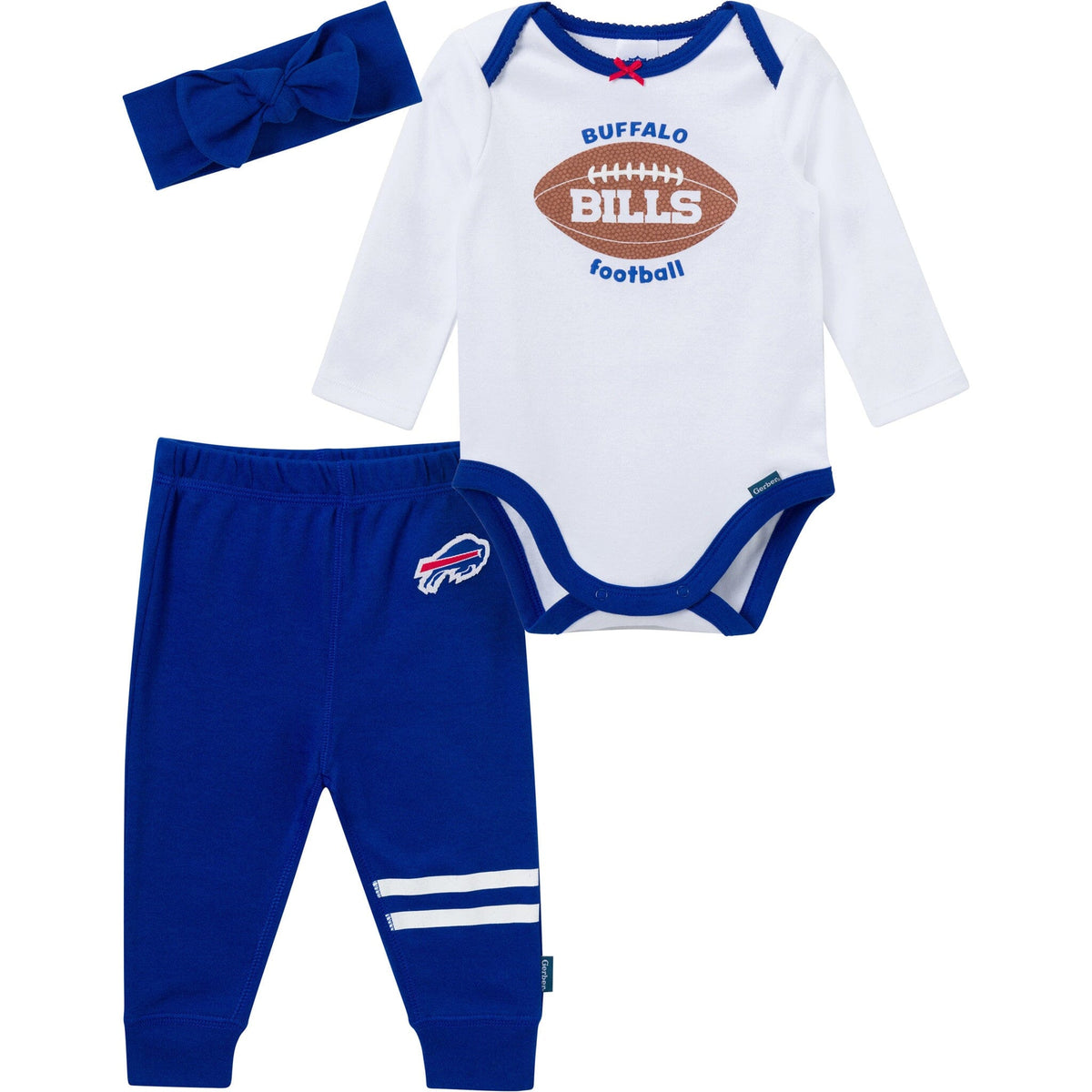 3-Piece Baby Girls Buffalo Bills Bodysuit, Pants & Headband Set Outfits & Sets NFL 