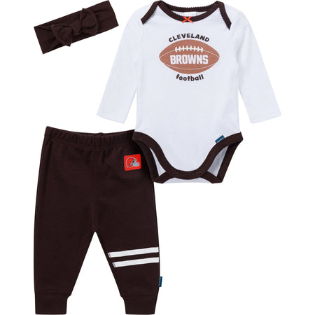 3-Piece Baby Girls Cleveland Browns Bodysuit, Pants & Headband Set