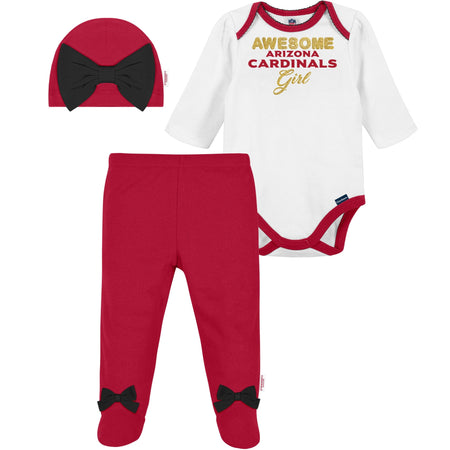 3-Piece Baby Girls Arizona Cardinals Bodysuit, Footed Pant, & Cap Set