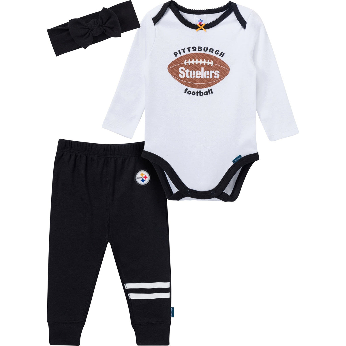 3-Piece Baby Girls Pittsburgh Steelers Bodysuit, Pants & Headband Set Outfits & Sets NFL 