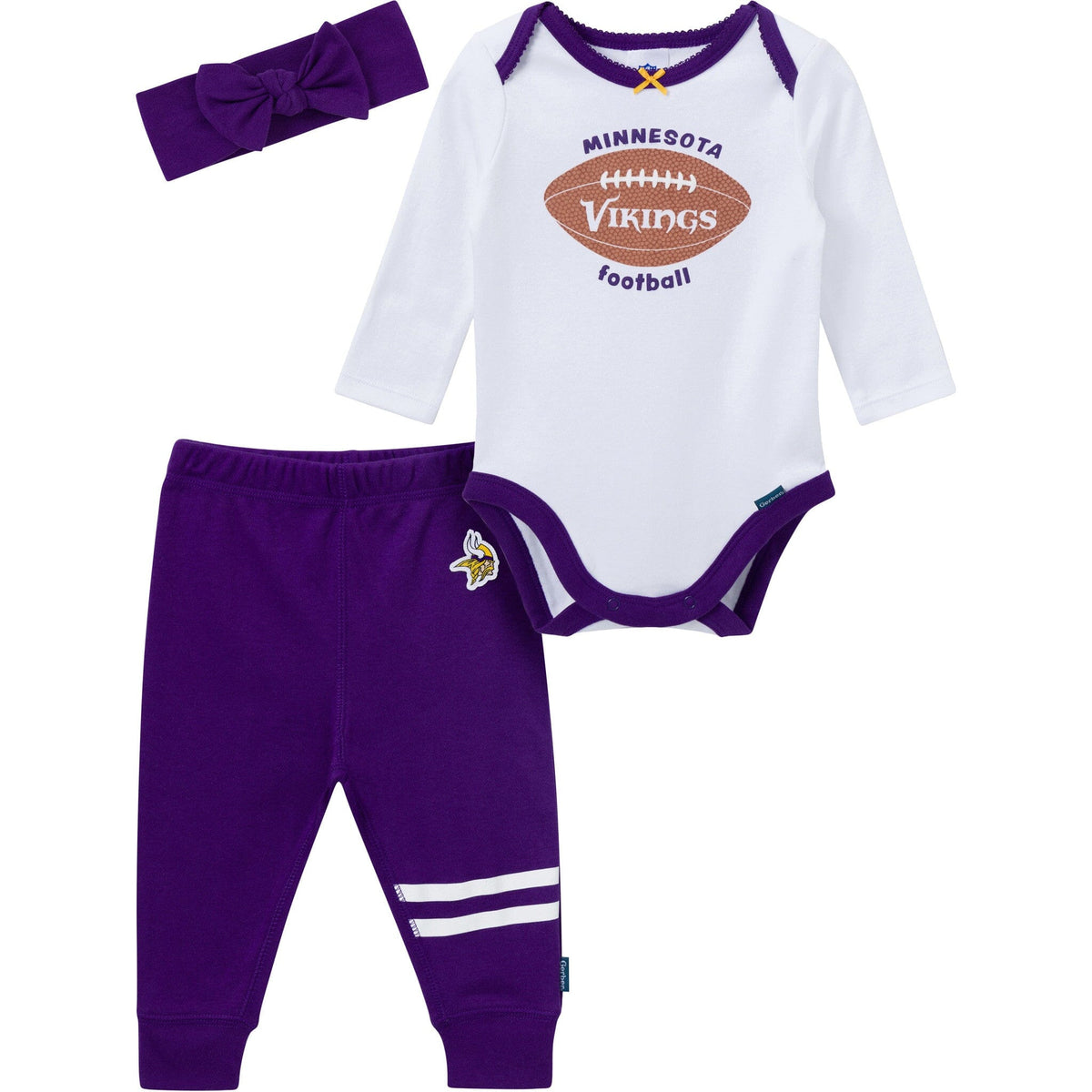 3-Piece Baby Girls Minnesota Vikings Bodysuit, Pants & Headband Set Outfits & Sets NFL 