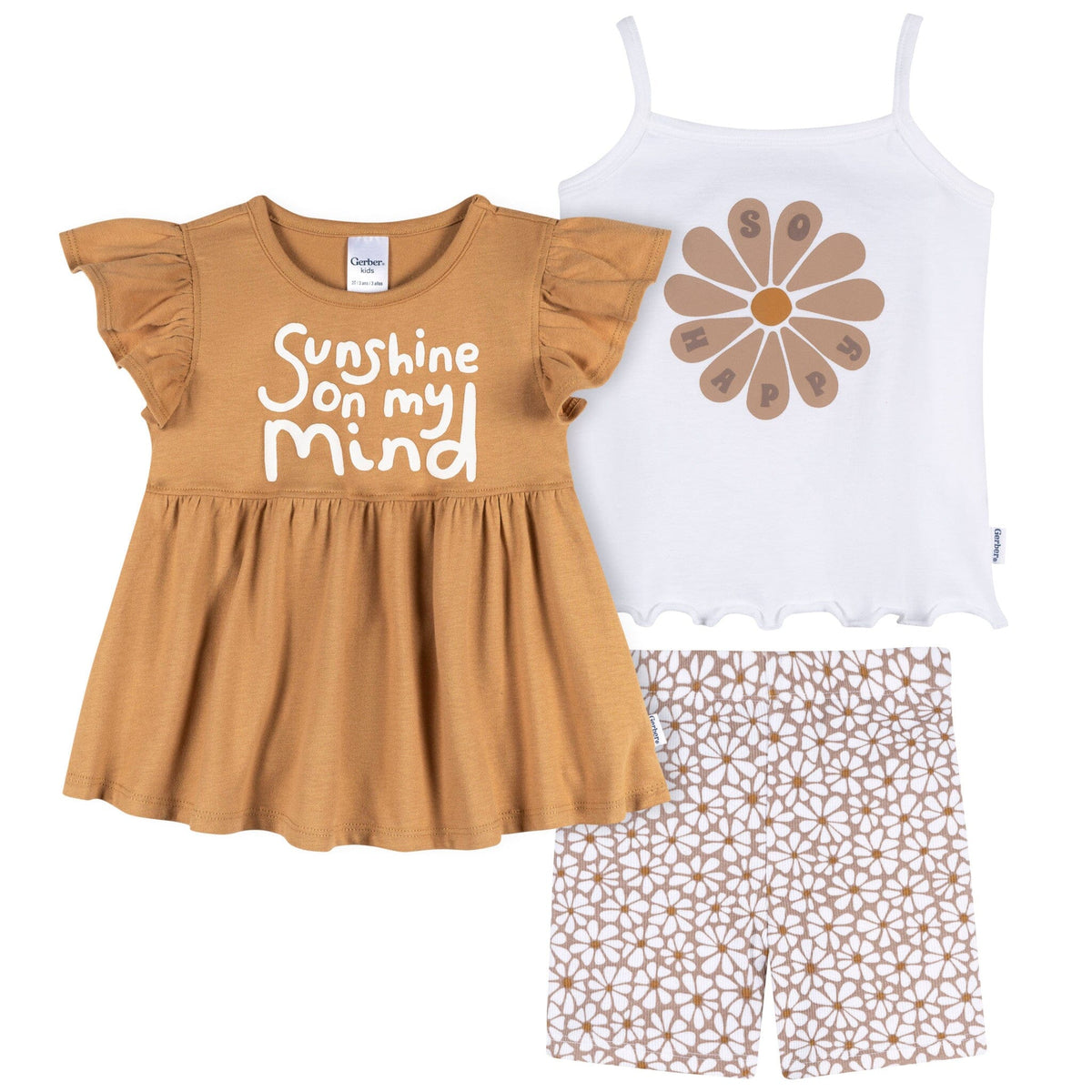 3-Piece Infant & Toddler Girls Daisy Sunshine T-Shirts & Shorts Outfits & Sets Gerber® 