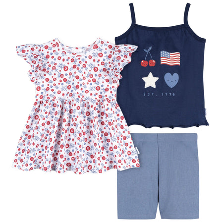 3-Piece Infant & Toddler Girls USA Shirts & Shorts Set