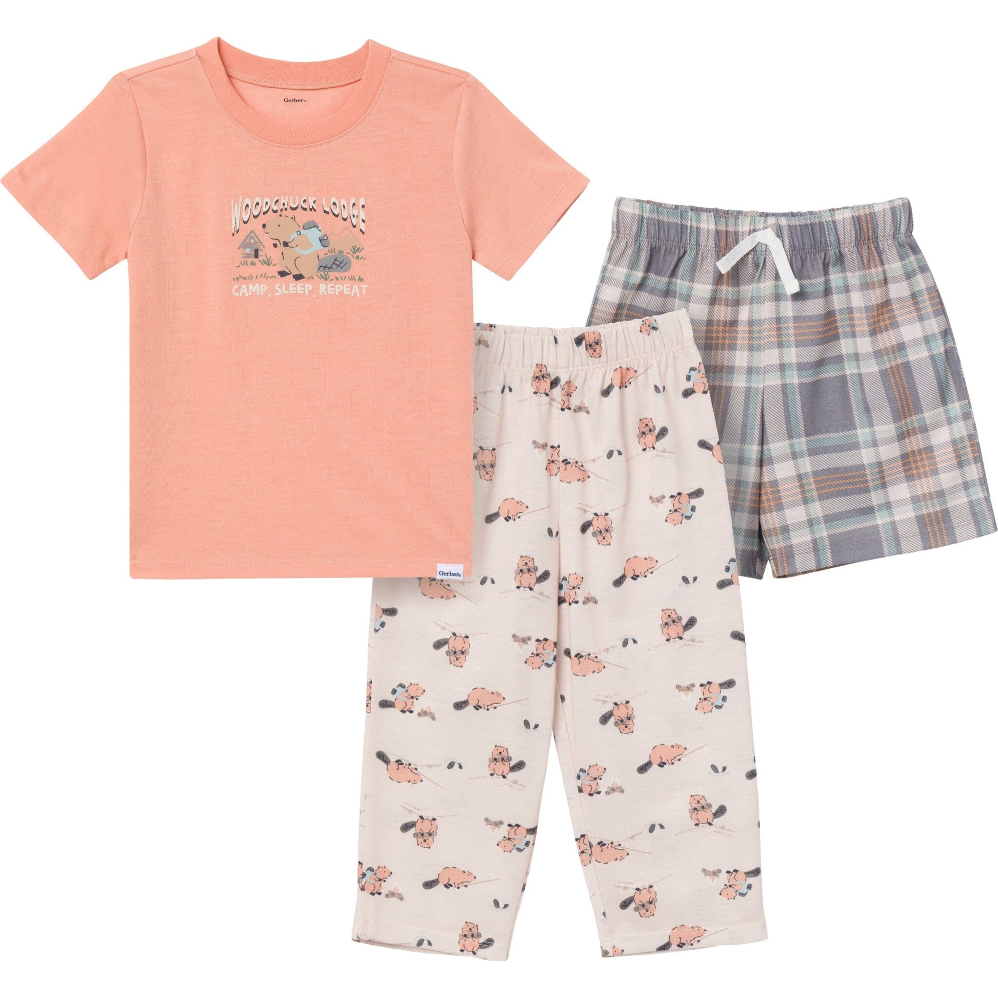 3-Piece Toddler Boys Woodlands T-Shirt, Shorts & Pants Pajama Set Sleepwear Gerber® 
