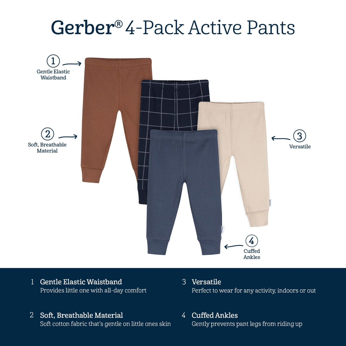 4-Pack Baby Boys Vintage Indigo Active Pants Pants & Bottoms Gerber® 