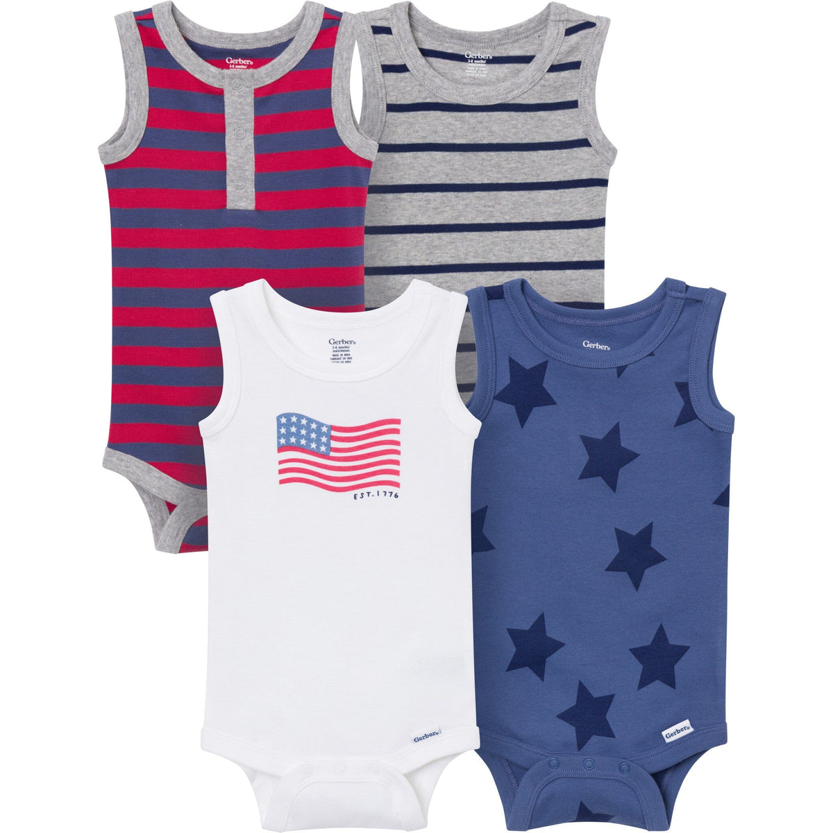 4-Pack Baby Boys Stars & Stripes Sleeveless Bodysuits onesies Gerber® 