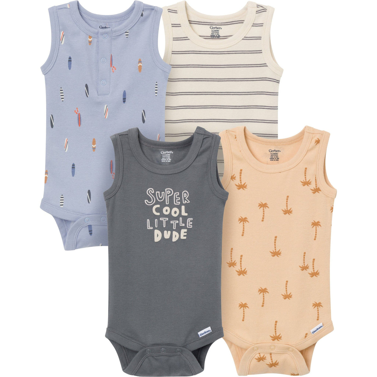 4-Pack Baby Boys Surfer Dude Sleeveless Bodysuits onesies Gerber® 