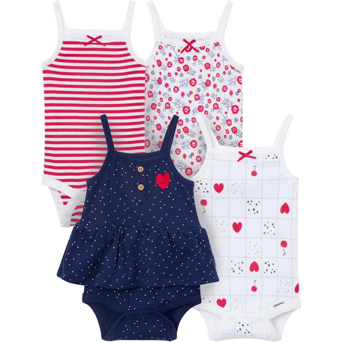 4-Pack Baby Girls Americana Sleeveless Bodysuits onesies Gerber® 