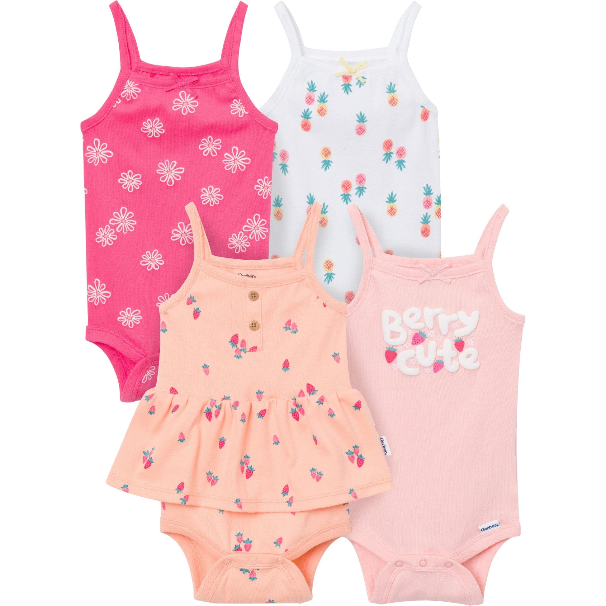 4-Pack Baby Girls Berries Sleeveless Bodysuits onesies Gerber® 