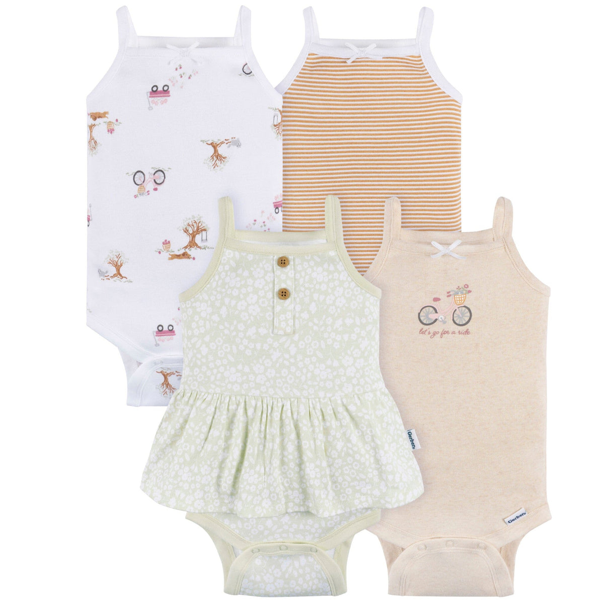 4-Pack Baby Girls Green Foral Sleeveless Onesies® Bodysuits