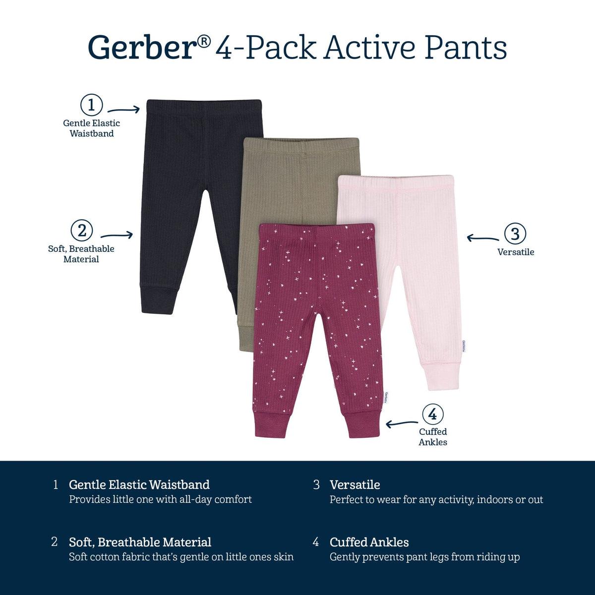 4-Pack Baby Girls Stars Active Pants Pants & Bottoms Gerber® 