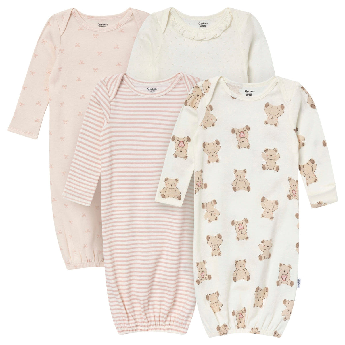4-Pack Baby Girls Teddy Bear Gowns Gerber® 