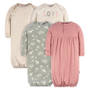 4-Pack Baby Girls Woodland Love Gowns
