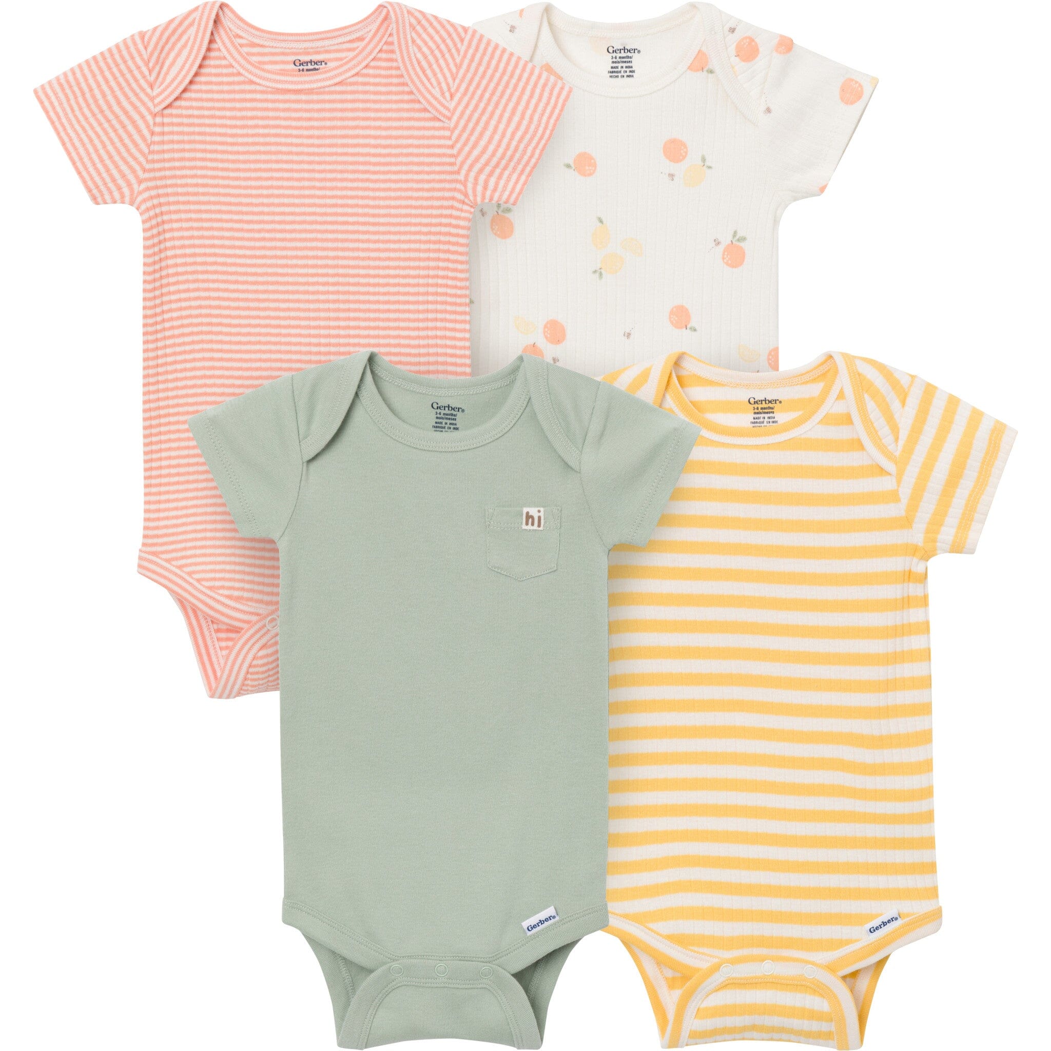 4-Pack Baby Neutral Fruit Picking Short Sleeve Bodysuits onesies Gerber® 