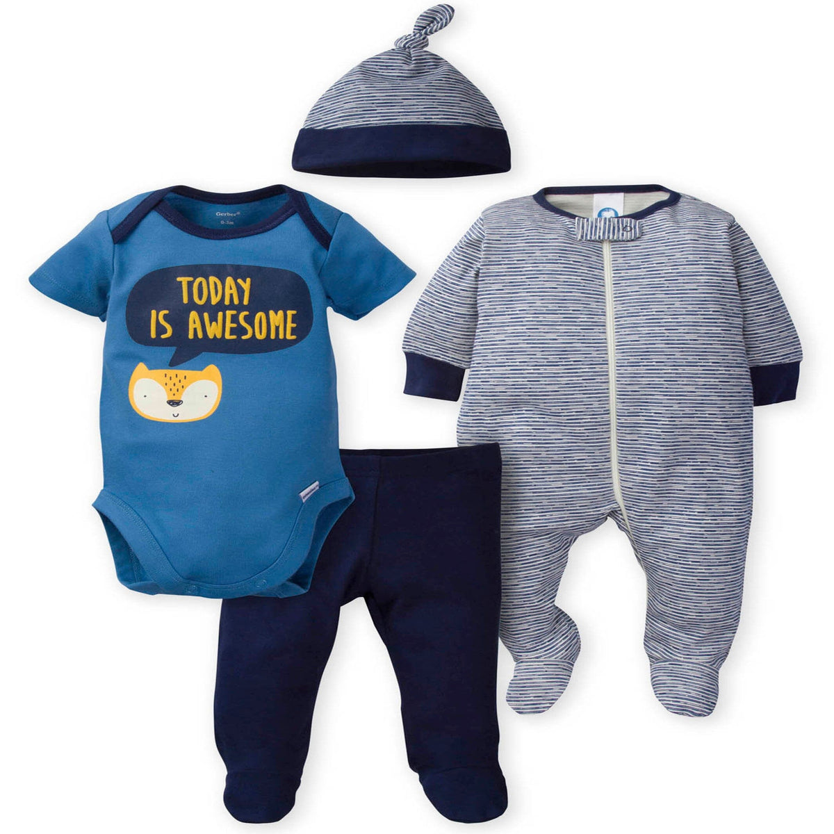 4-Piece Baby Boys Fox Sleep 'N Play, Onesie®, Pant, Cap Set