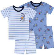 4-Piece Infant & Toddler Boys Blue Juice Box Cotton Pajama Short Set sleepwear Gerber® 