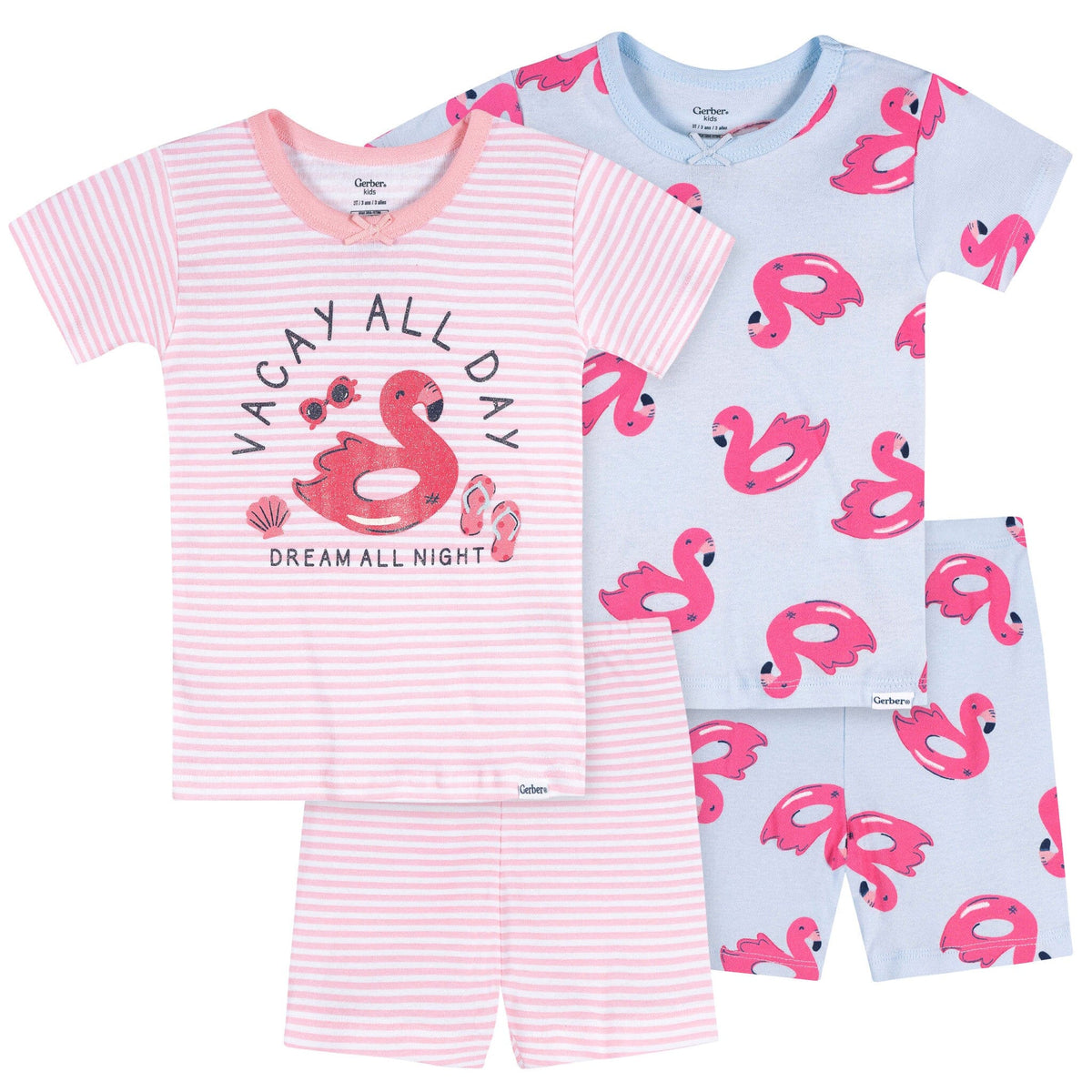 4-Piece Infant & Toddler Girls Flamingo Floatie Cotton Pajama Short Set sleepwear Gerber® 