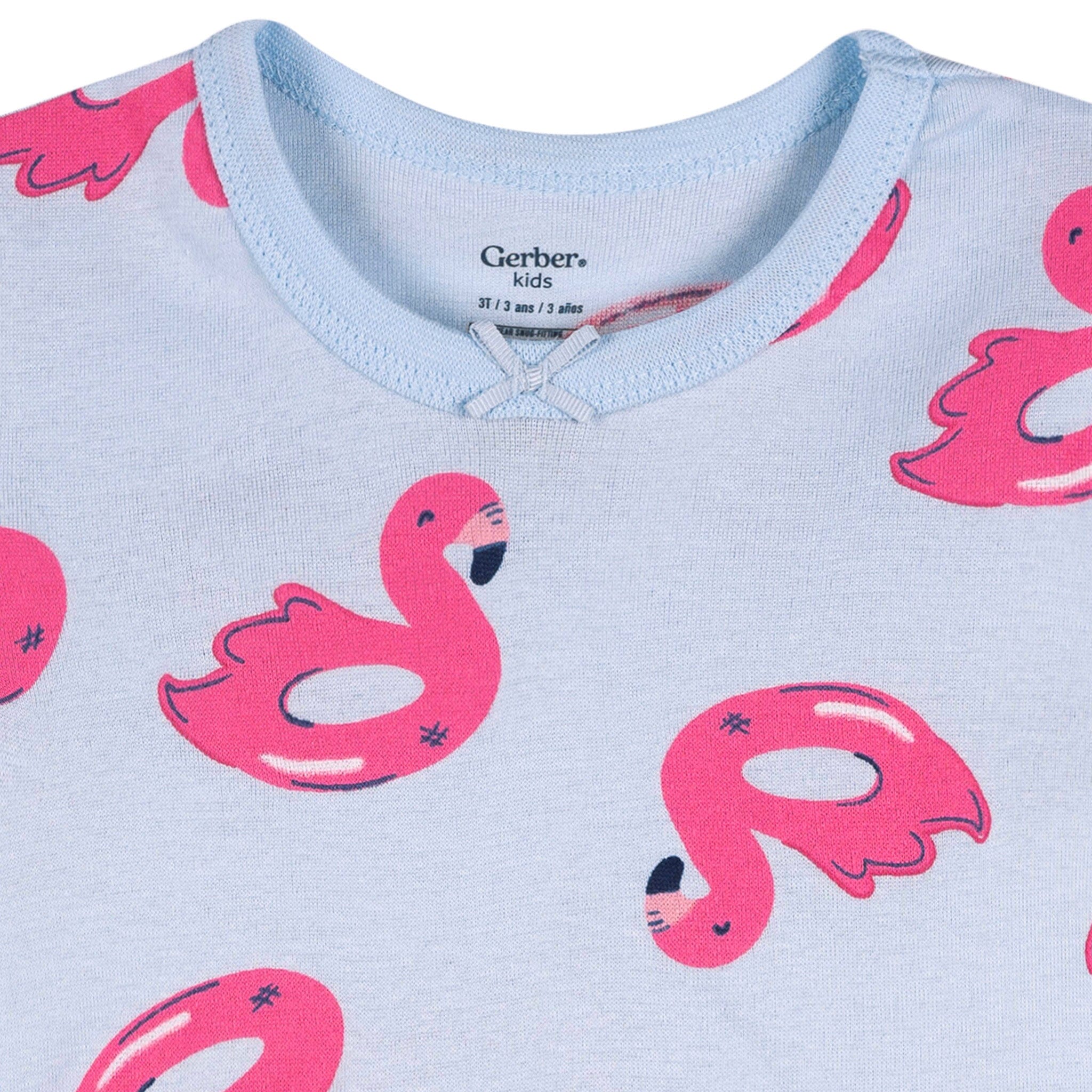 4-Piece Infant & Toddler Girls Flamingo Floatie Cotton Pajama Short Set sleepwear Gerber® 