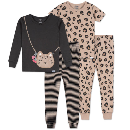 4-Piece Infant & Toddler Girls Leopard Pajama Set