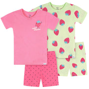 4-Piece Infant & Toddler Girls Pink and Green Strawberries Cotton Pajama Short Set sleepwear Gerber® 