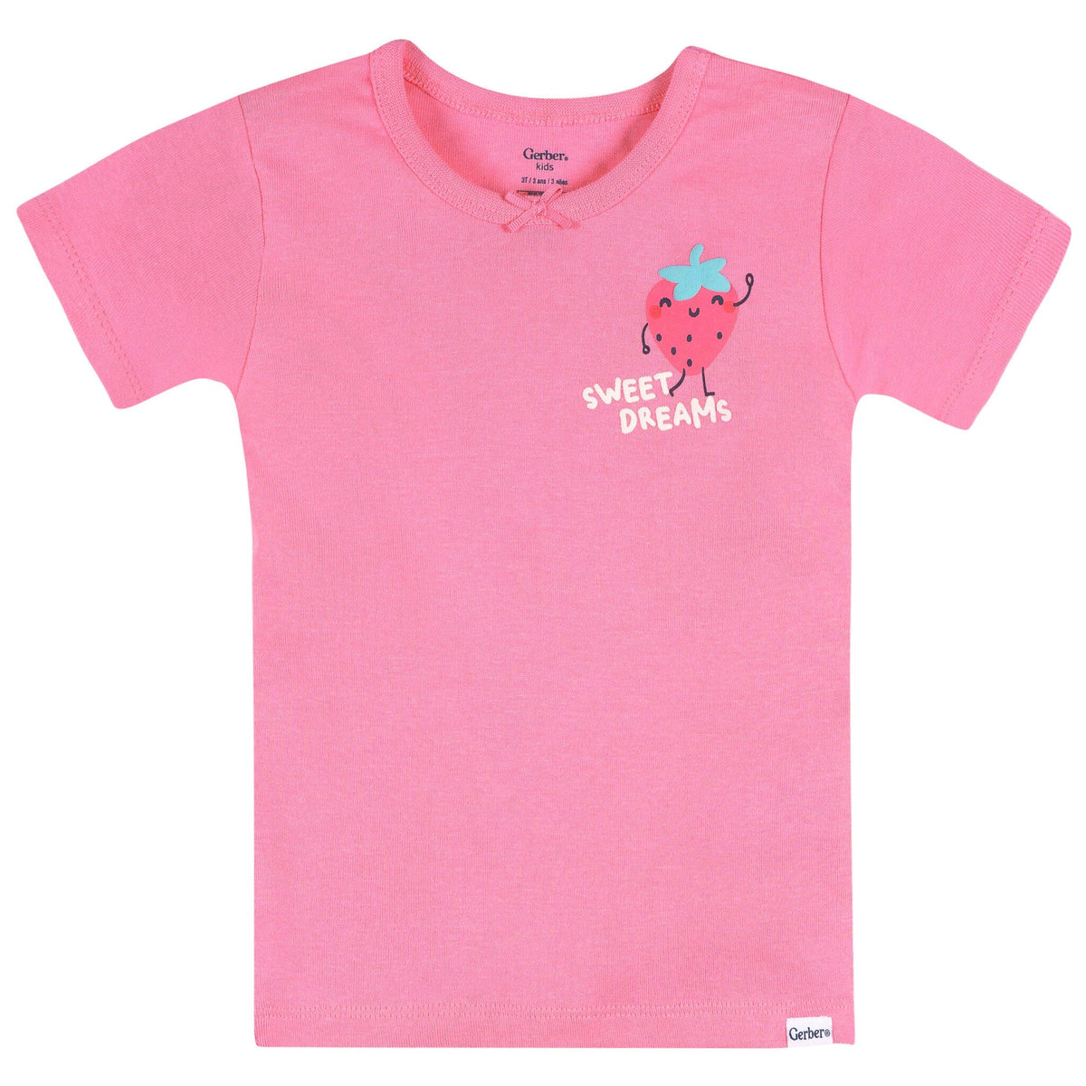4-Piece Infant & Toddler Girls Pink and Green Strawberries Cotton Pajama Short Set sleepwear Gerber® 