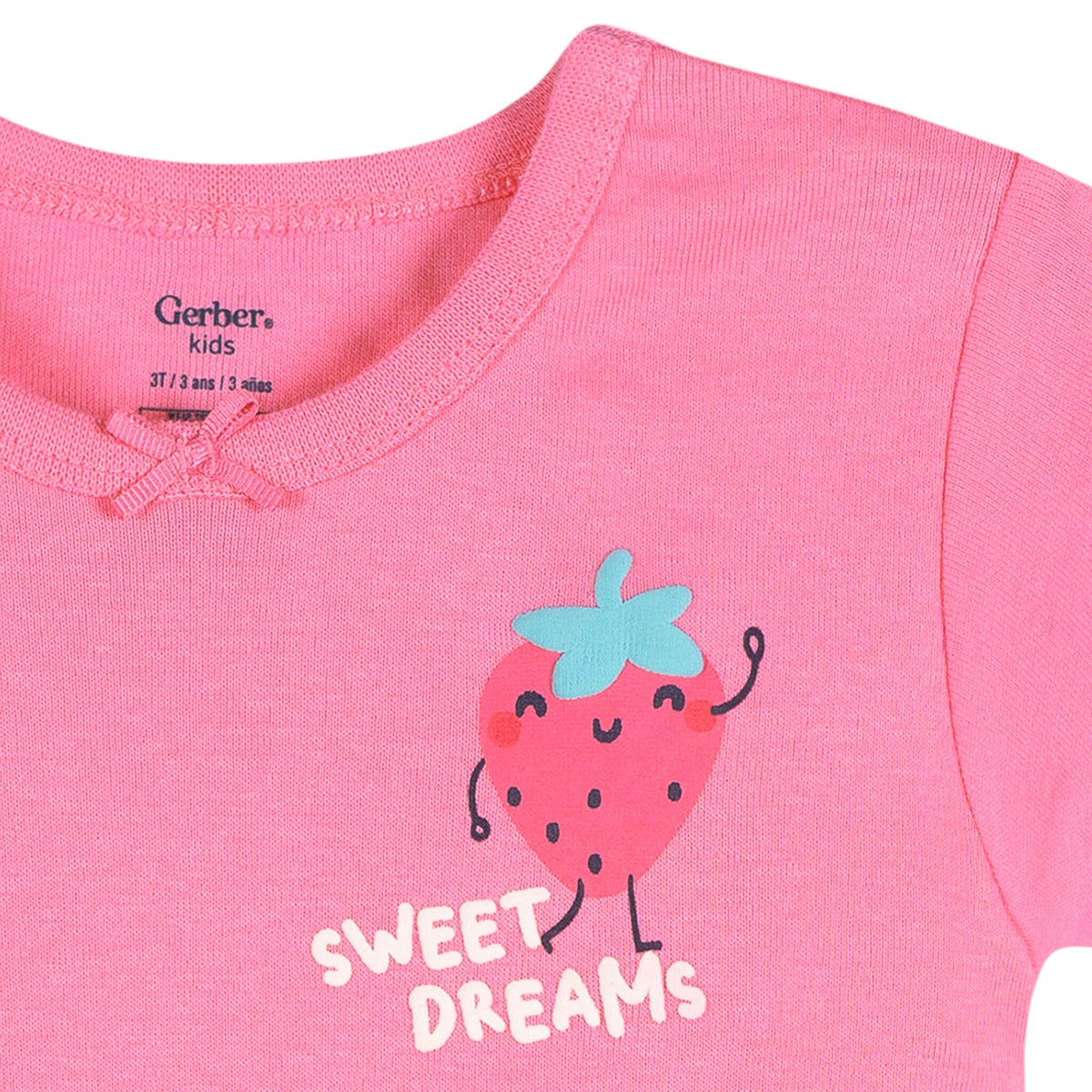 4-Piece Infant & Toddler Girls Pink and Green Strawberries Cotton Pajama Short Set sleepwear Gerber® 