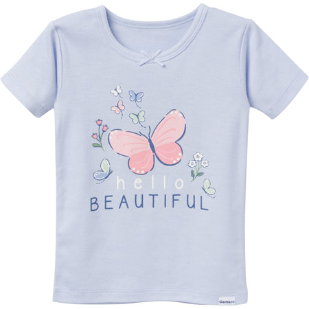 4-Piece Infant & Toddler Girls Butterfly Stripe Top and Shorts Pajama Set