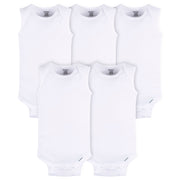 5- Baby Neutral White Sleeveless Onesies® Bodysuits