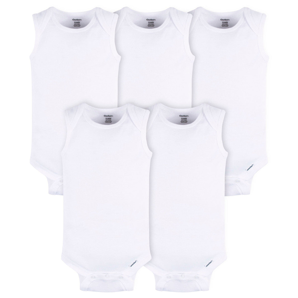5- Baby Neutral White Sleeveless Onesies® Bodysuits