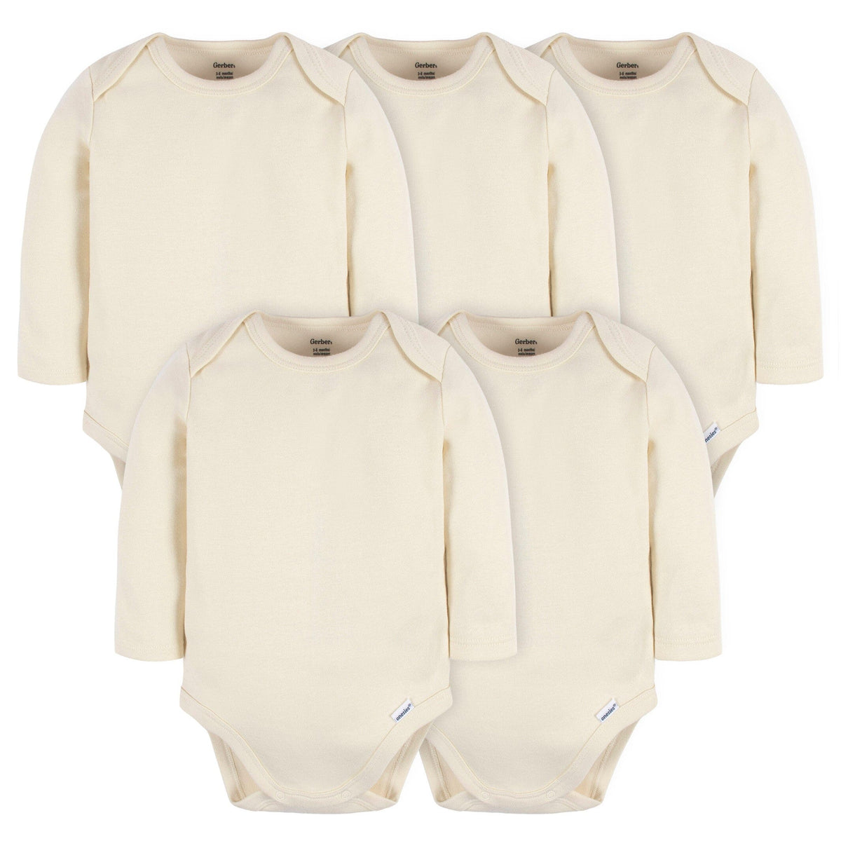 5-Pack Baby Natural Premium Long Sleeve Lap Shoulder Onesies® Bodysuits
