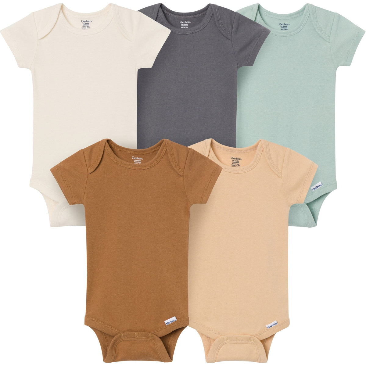5-Pack Baby Neutral Earth Tone Short Sleeve Bodysuits Onesies Bodysuits Gerber® 